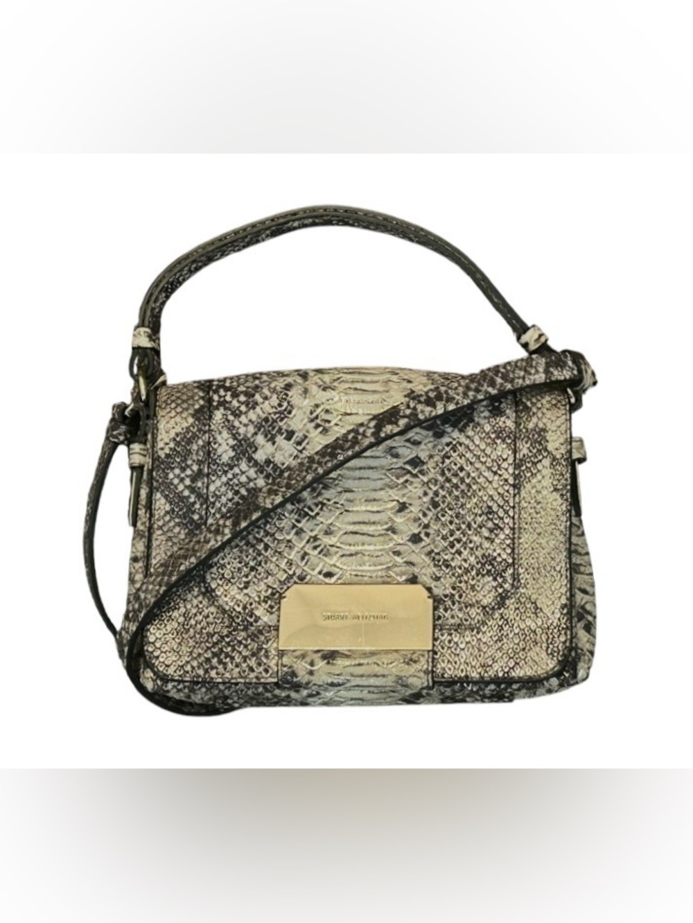 Stuart Weitzman snake print crossbody / top handle clutch handbag / purse